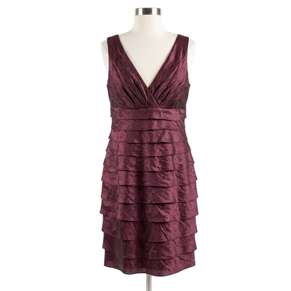 London Times Burgundy Tiered Ruffle Sleeveless Cocktail Dress Sz 8